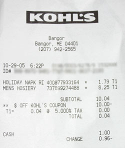 Kohl's receipt